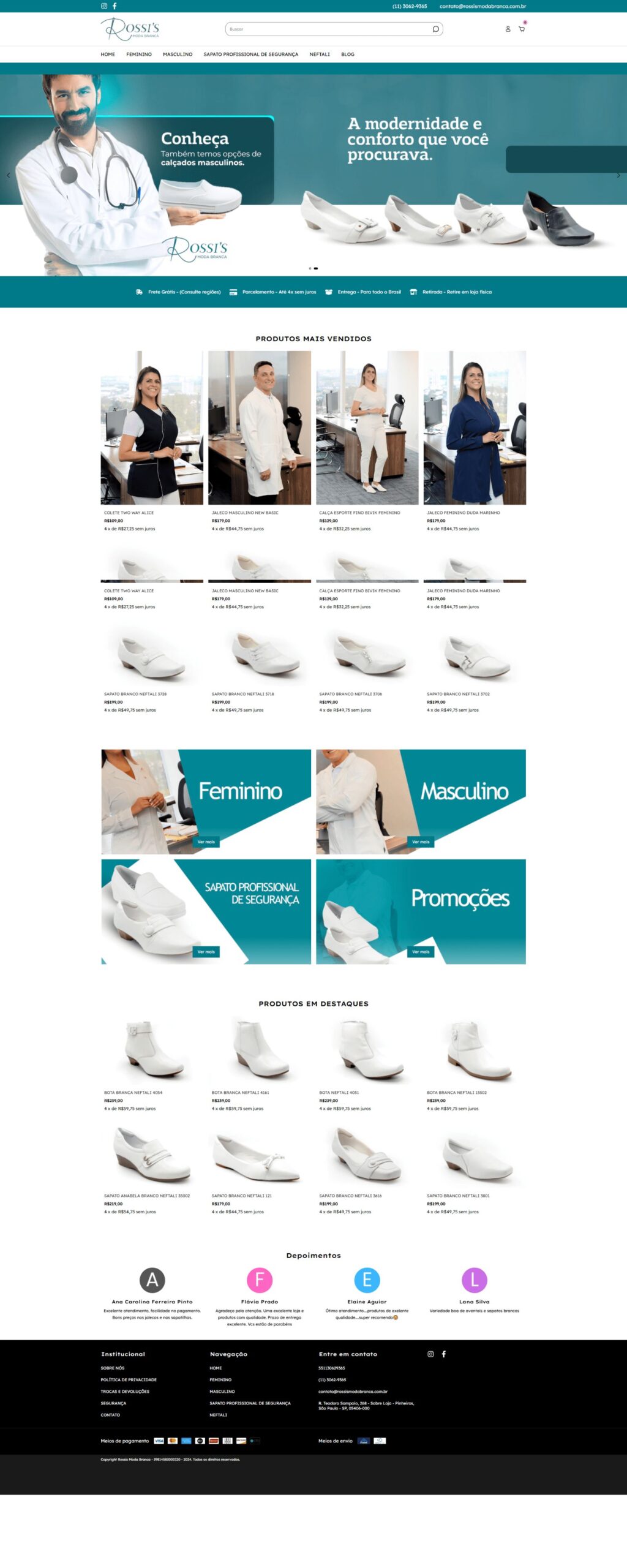 Website Rossi's Moda Branca